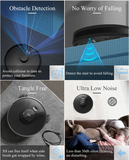 ABIR X8 Robot Vacuum Cleaner ,Laser System, Multiple Floors Maps, Zone Cleaning,Restricted Area Setting for Home Carpet Cleaning