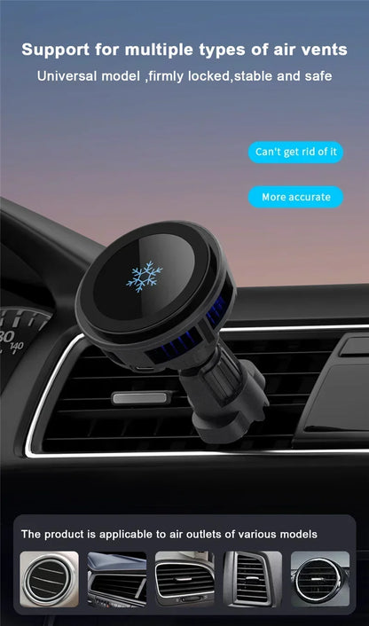 ice Cooling Magnetic Wireless Car Charger Stand for iPhone 16 15 14 13 12 Pro Max MacSafe Car Phone Holder Fast Charging Station