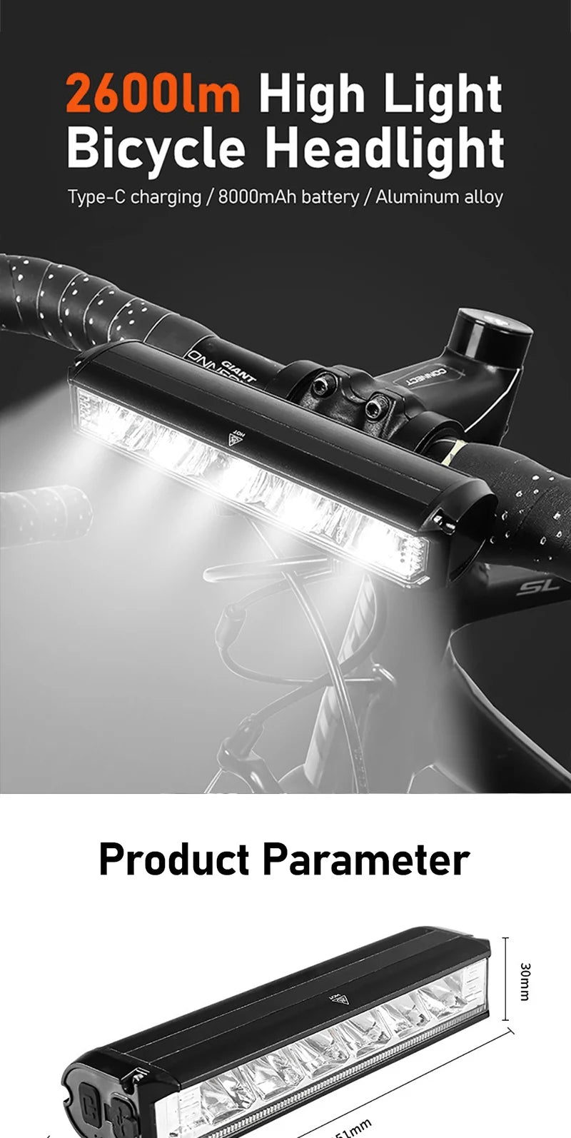 Bicycle Light 8000mAh EOS610 640 Bike Light Waterproof Flashlight USB Charging MTB Road Cycling Lamp Bicycle Light Accessories