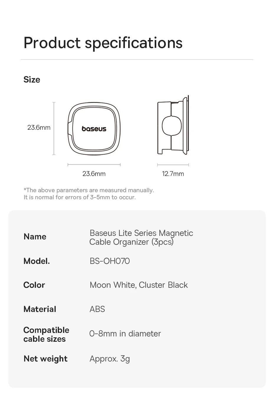 Baseus Cable Organizer Holder Magnetic Cable Smooth Adjustable Cord Holder Under Desk Cable Management Wire Keeper Cable Clips