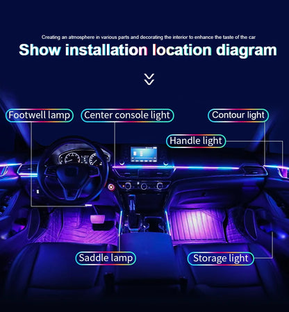 18 in 1 Dual Zone Symphony Streamer Car Ambient Light Interior LED Full Color RGB Neon Acrylic Strip Atmosphere Lighting Kit App