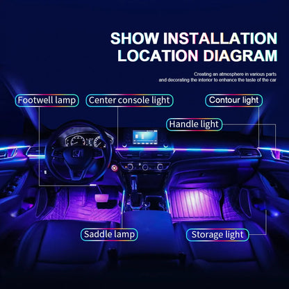 18 in 1 Dual Zone Symphony Streamer Car Ambient Light Interior LED Full Color RGB Neon Acrylic Strip Atmosphere Lighting Kit App