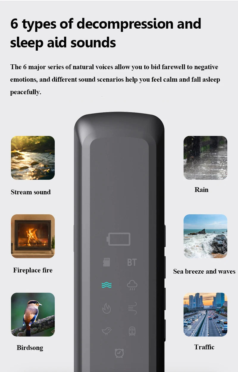 Under Pillow Bone Conduction Bluetooth Speaker White Noise Sleep Aid Soundbar with LED Display Timed Shutdown TF Card Music Play