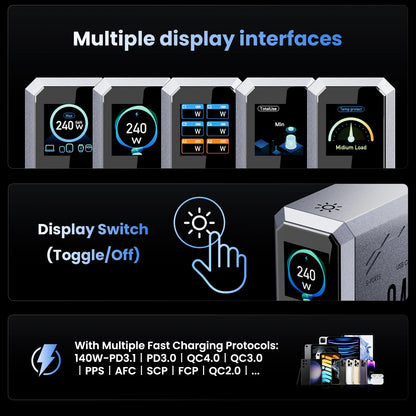 240W GaN Charger PD3.1 140W USB Type C 6 Ports PPS PD Desktop Fast Charging Station for MacBook Laptops Tablet iPhone Samsung