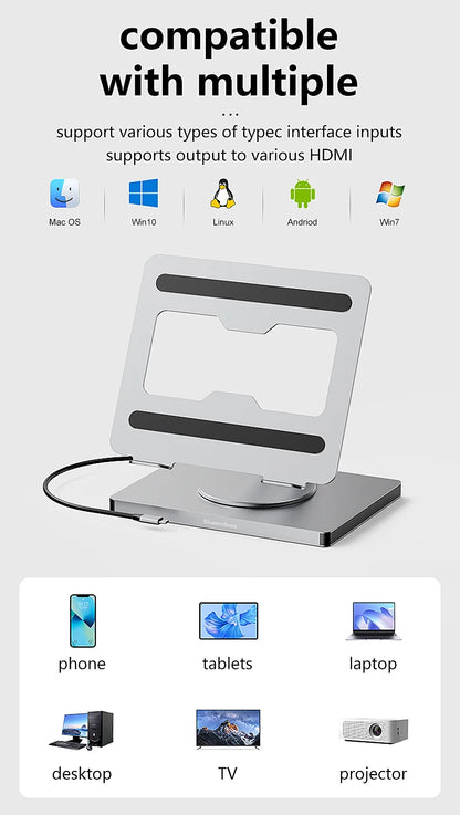 Blueendless Aluminum ipad Holder 10 in 1 docking C hub 4K 60Hz Type C Adapter USB3.0 5Gbps 100W PD Charger For Laptop desktop