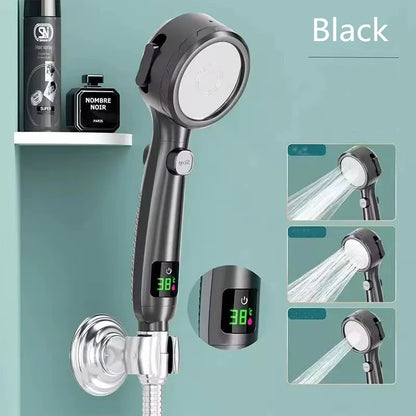 High Pressure Handheld Bathroom Shower Head Water Saving Showerhead Pressurized Adjustable Spray LED Digital Temperature Display