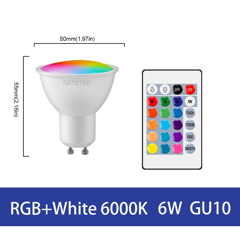 LED RGB Lamp Spotlight Bulb E27 E14 GU10 B22 AC120V 230V Bombillas LED 6W 10W IR Remote Control Led Smart RGBW Lamp Home Decor