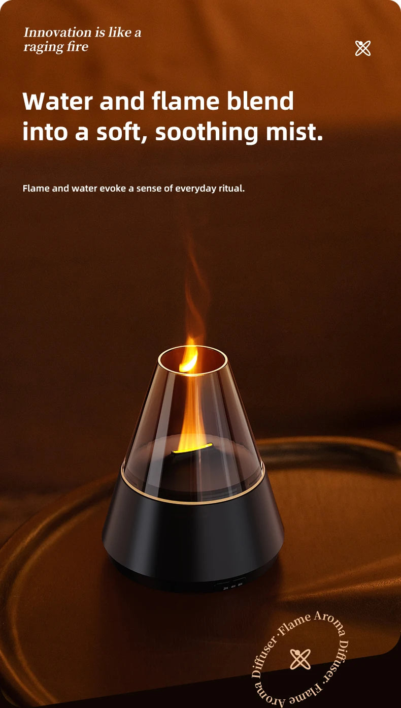 NEWSTYLE Simulated Flame Aroma Diffuser Bonfire Air Humidifier Ultrasonic Cool Mist Maker Fogger LED Essential Oil Lamp Diffuser