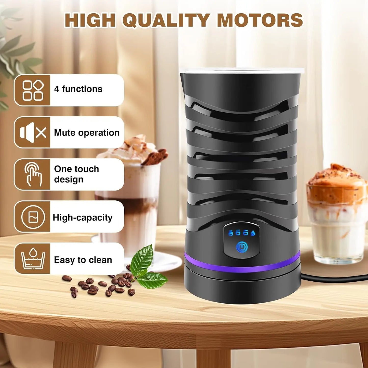 Milk Frother 4-in-1 Electric Milk Frother w/4 Modes Electric Milk Frother for Cappuccino, Latte, Mocha, Macchiato, Hot Chocolate