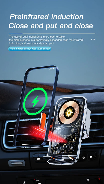 Universal Car Wireless Charging Mobile Phone Holder Air Outlet Navigation Bracket Transparent Vehicle Mount for Smartphones