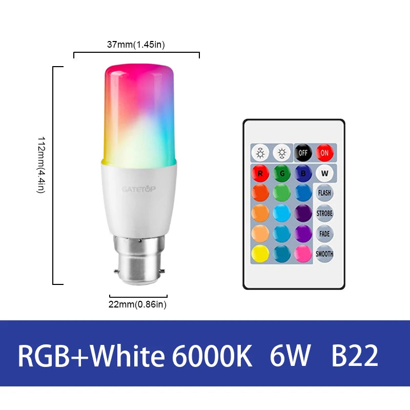 LED RGB Lamp Spotlight Bulb E27 E14 GU10 B22 AC120V 230V Bombillas LED 6W 10W IR Remote Control Led Smart RGBW Lamp Home Decor
