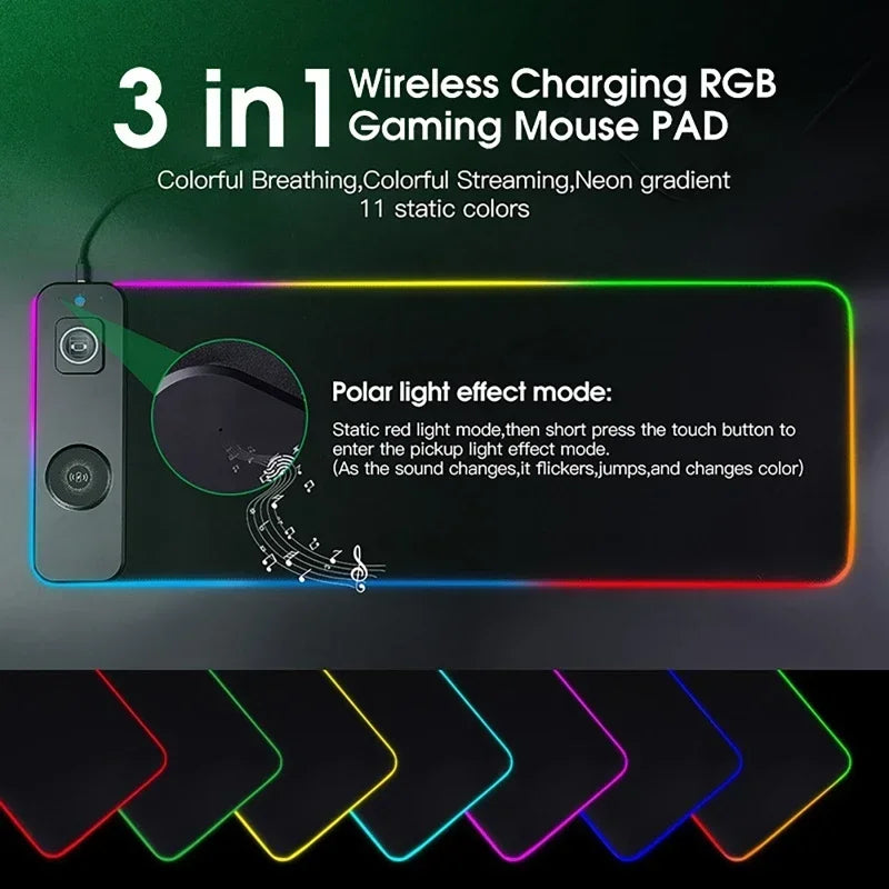 RGB Mouse Keyboard Pad with Wireless Charging Large Pads for Phone Gaming Mousepad Desktop PC Laptop Computer Desks Plate Mat