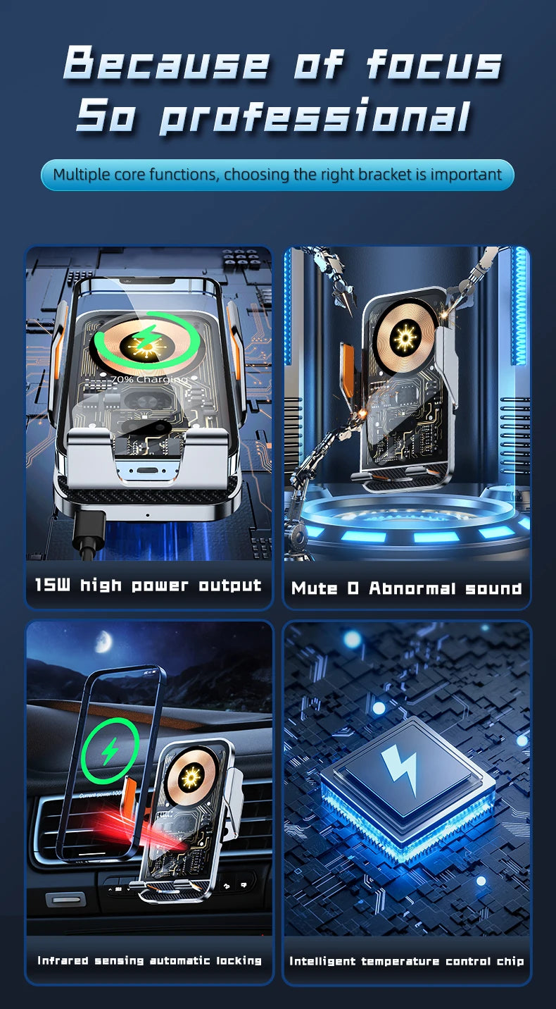 Universal Car Wireless Charging Mobile Phone Holder Air Outlet Navigation Bracket Transparent Vehicle Mount for Smartphones