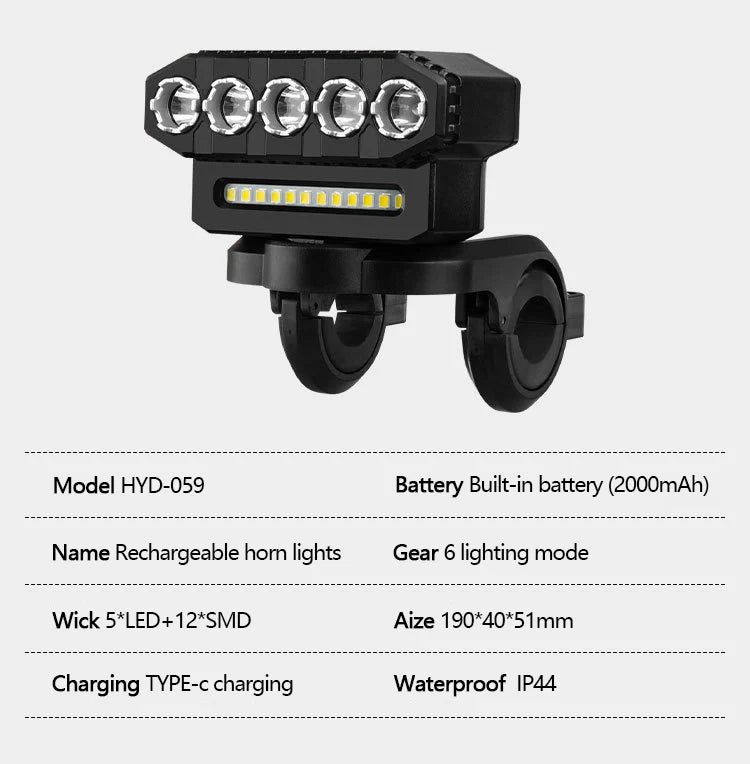 5/8 LED Bicycle Front Light USB Rechargeable 130dB Cycling Bike Horn Easy to Install 6 Modes Bicycle Bell Light