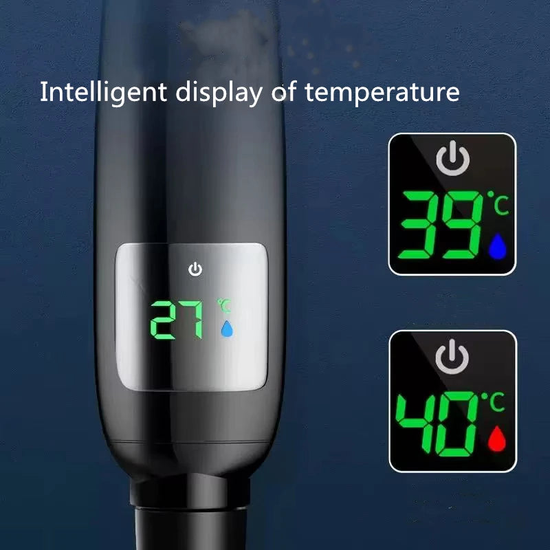 High Pressure Handheld Bathroom Shower Head Water Saving Showerhead Pressurized Adjustable Spray LED Digital Temperature Display