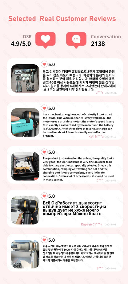 CENRR 998000PA Car Vacuum Cleaner Powerful Portable HandHeld Vacuum Cleaner For Car Wireless Cleaner Robot Car Accessories