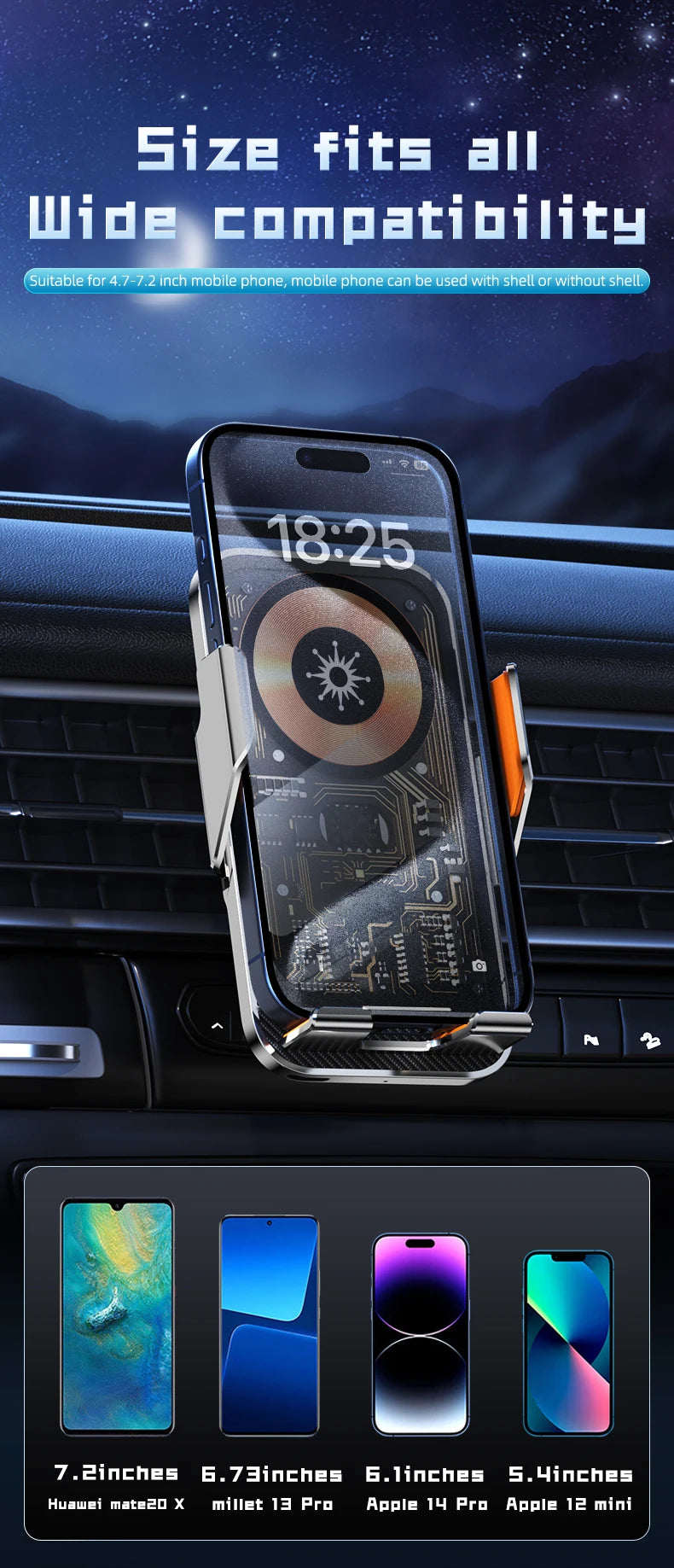 Universal Car Wireless Charging Mobile Phone Holder Air Outlet Navigation Bracket Transparent Vehicle Mount for Smartphones