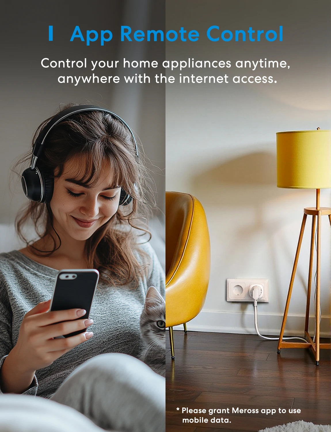 Meross Matter Smart Wi-Fi EU Plug with Energy Monitor Function Work with Apple Homekit Google Home Smartthings Alexa