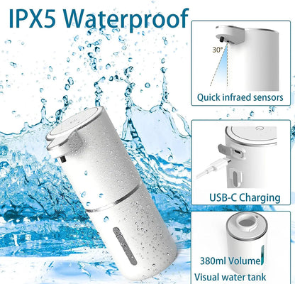Automatic Soap Dispenser Touchless Foaming Soap Dispenser 380ml USB Rechargeable Electric 4 Level Adjustable Foam Soap Dispenser