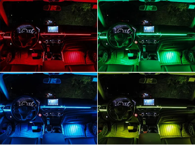 18 in 1 Dual Zone Symphony Streamer Car Ambient Light Interior LED Full Color RGB Neon Acrylic Strip Atmosphere Lighting Kit App