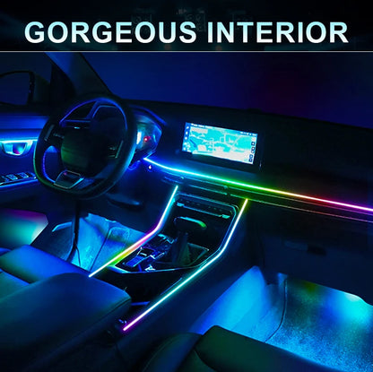 18 in 1 Dual Zone Symphony Streamer Car Ambient Light Interior LED Full Color RGB Neon Acrylic Strip Atmosphere Lighting Kit App