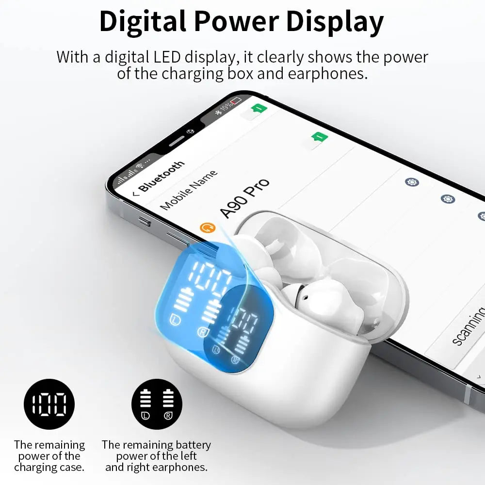 Wireless Earbuds with Bluetooth 5.3, In-Ear Headphones Featuring 4 ENC Mics and 36 Hours of Playtime, LED Display Included.
