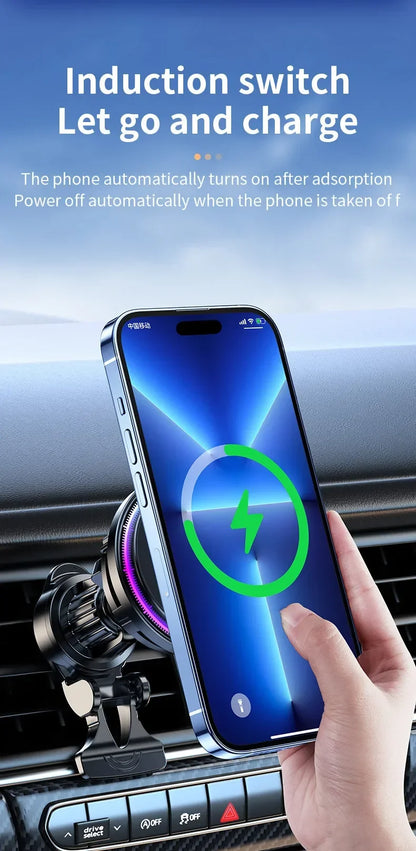 ice Cooling Magnetic Wireless Car Charger Stand for iPhone 16 15 14 13 12 Pro Max MacSafe Car Phone Holder Fast Charging Station