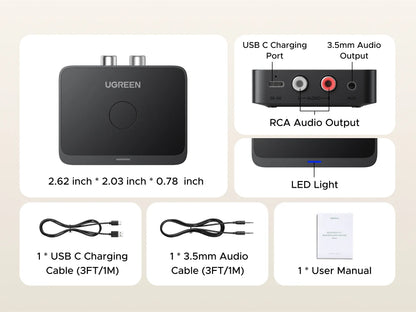 UGREEN AUX Bluetooth Receiver LDAC AAC Hi-Fi 3.5mm Jack 2RCA RCA Audio Bluetooth 6.0 Adapter Receivers 15h For Car Speaker PC