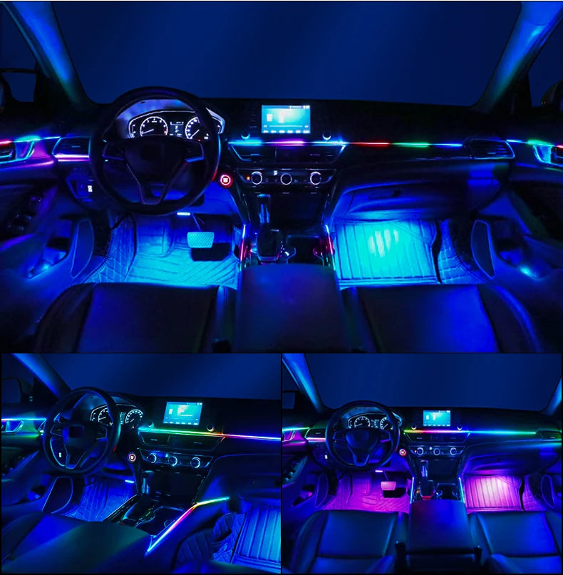 18 in 1 Dual Zone Symphony Streamer Car Ambient Light Interior LED Full Color RGB Neon Acrylic Strip Atmosphere Lighting Kit App