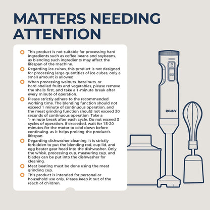 ROUNY 4-in-1 Hand Immersion Blender 1000W Powerful, Stainless Steel Stick Food Mixer,700ml Mixing Beaker,500ml Processor, Whisk