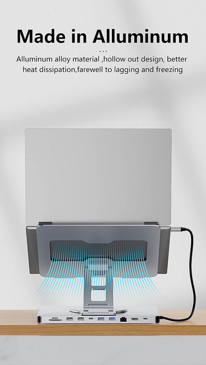 Blueendless Aluminum ipad Holder 10 in 1 docking C hub 4K 60Hz Type C Adapter USB3.0 5Gbps 100W PD Charger For Laptop desktop