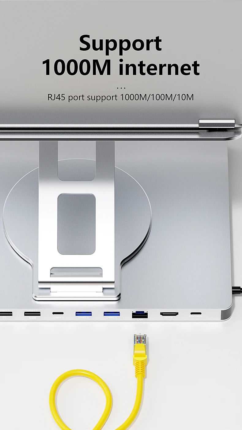 Blueendless Aluminum ipad Holder 10 in 1 docking C hub 4K 60Hz Type C Adapter USB3.0 5Gbps 100W PD Charger For Laptop desktop