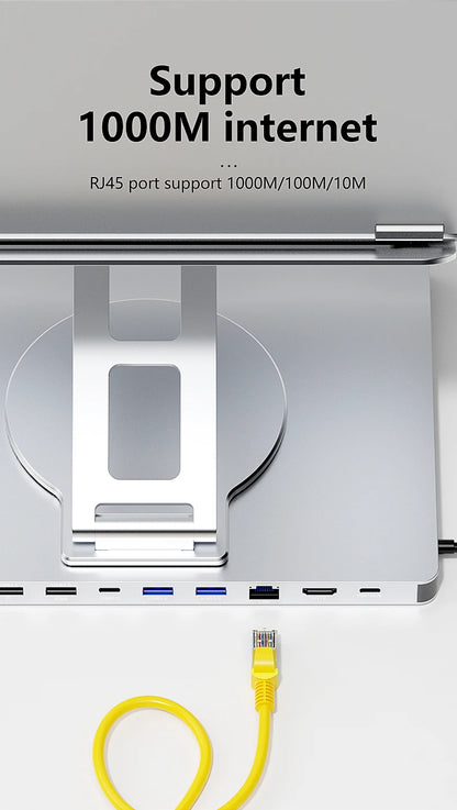 Blueendless Aluminum ipad Holder 10 in 1 docking C hub 4K 60Hz Type C Adapter USB3.0 5Gbps 100W PD Charger For Laptop desktop