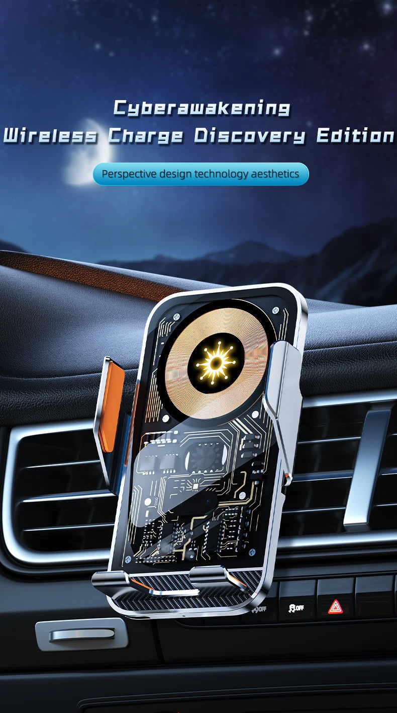 Universal Car Wireless Charging Mobile Phone Holder Air Outlet Navigation Bracket Transparent Vehicle Mount for Smartphones