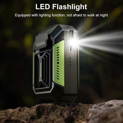 Portable Waist Fan Mini Hanging Neck Fan USB Rechargeable Fan Small Outdoor Camping Waist Clip Fan with LED Light Power Bank
