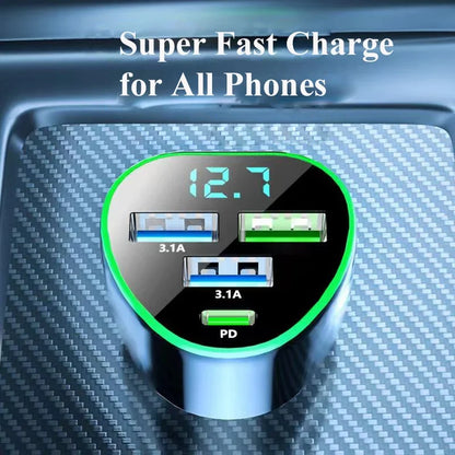 UYUXIO USB C Car Phone Charger Super Fast Charge in Car with LED Voltage Display for iPhone Samsung Huawei Oneplus Android Phone