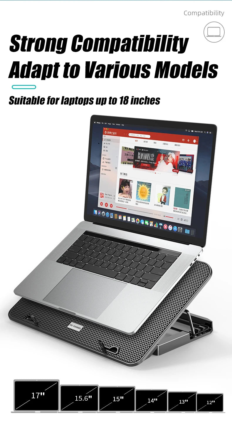 COOLCOLD A9 Gaming RGB Laptop Cooler 2 USB Ports 6 Fan Gaming Led Light Notebook Cooler For 13-18 Inch Stand For Laptop Macbook