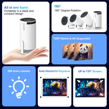 Magcubic Projector Android 11 4K 1280*720P HY300 Pro + Dual Wifi 290ANSI 180°flexible BT5.0 Cinema Outdoor Portable Projector