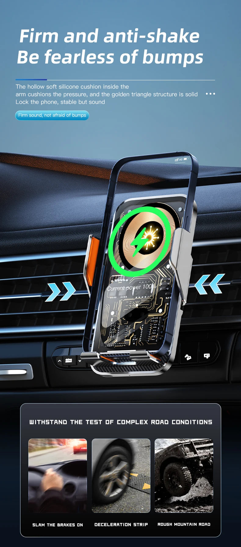 Universal Car Wireless Charging Mobile Phone Holder Air Outlet Navigation Bracket Transparent Vehicle Mount for Smartphones