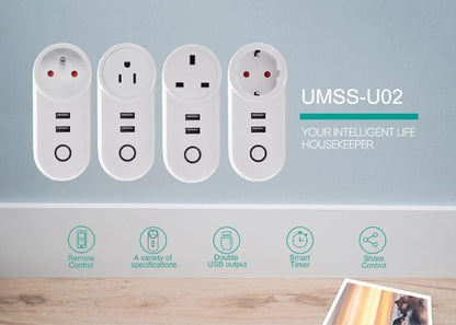 WiFi Smart Power Plug Adapter Electrical Outlet EU US AU UK GE Socket USB Time Remote Control by Smartlife App Alexa Google Home