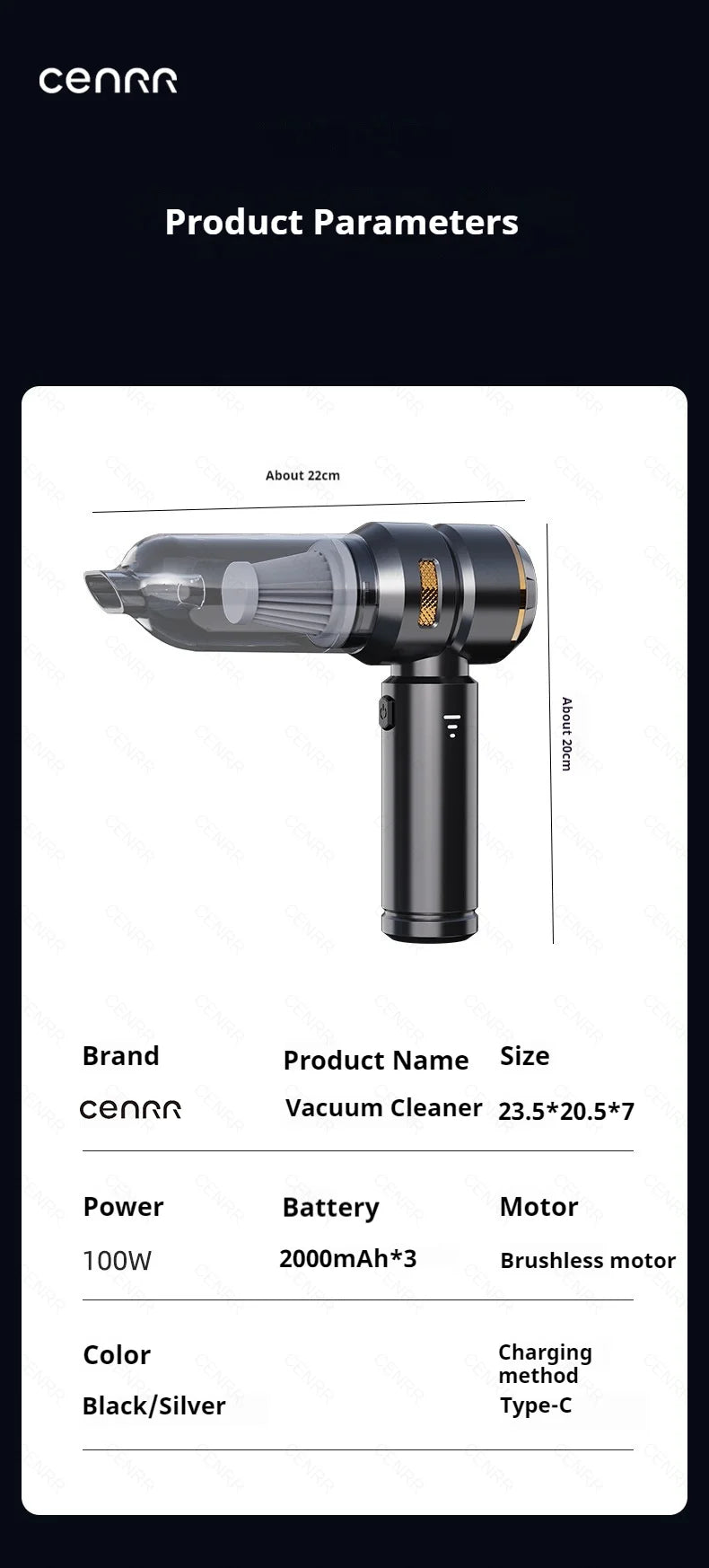 CENRR 998000PA Car Vacuum Cleaner Powerful Portable HandHeld Vacuum Cleaner For Car Wireless Cleaner Robot Car Accessories