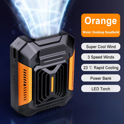 Portable Waist Fan Mini Hanging Neck Fan USB Rechargeable Fan Small Outdoor Camping Waist Clip Fan with LED Light Power Bank