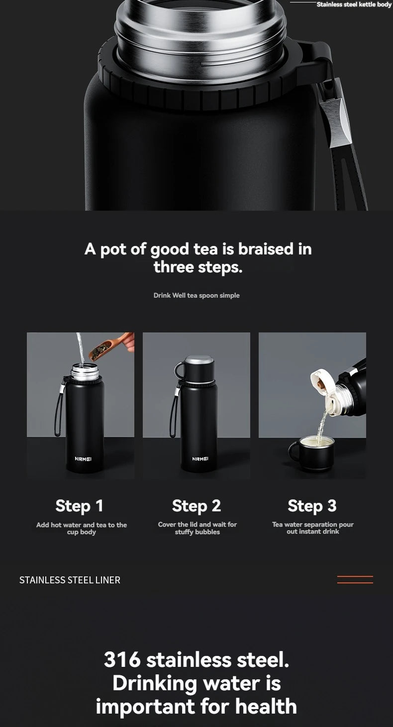 2L Thermos Insulated Water Bottle Hot Water Bottle Vacuum Flask Smart coffee drinkware cup Stainless Steel Double Wall Kettles