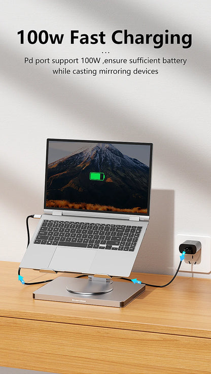 Blueendless Aluminum ipad Holder 10 in 1 docking C hub 4K 60Hz Type C Adapter USB3.0 5Gbps 100W PD Charger For Laptop desktop