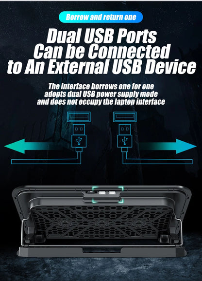 COOLCOLD A9 Gaming RGB Laptop Cooler 2 USB Ports 6 Fan Gaming Led Light Notebook Cooler For 13-18 Inch Stand For Laptop Macbook