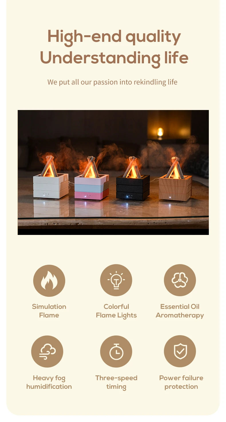 NEWSTYLE Simulated Flame Aroma Diffuser Bonfire Air Humidifier Ultrasonic Cool Mist Maker Fogger LED Essential Oil Lamp Diffuser