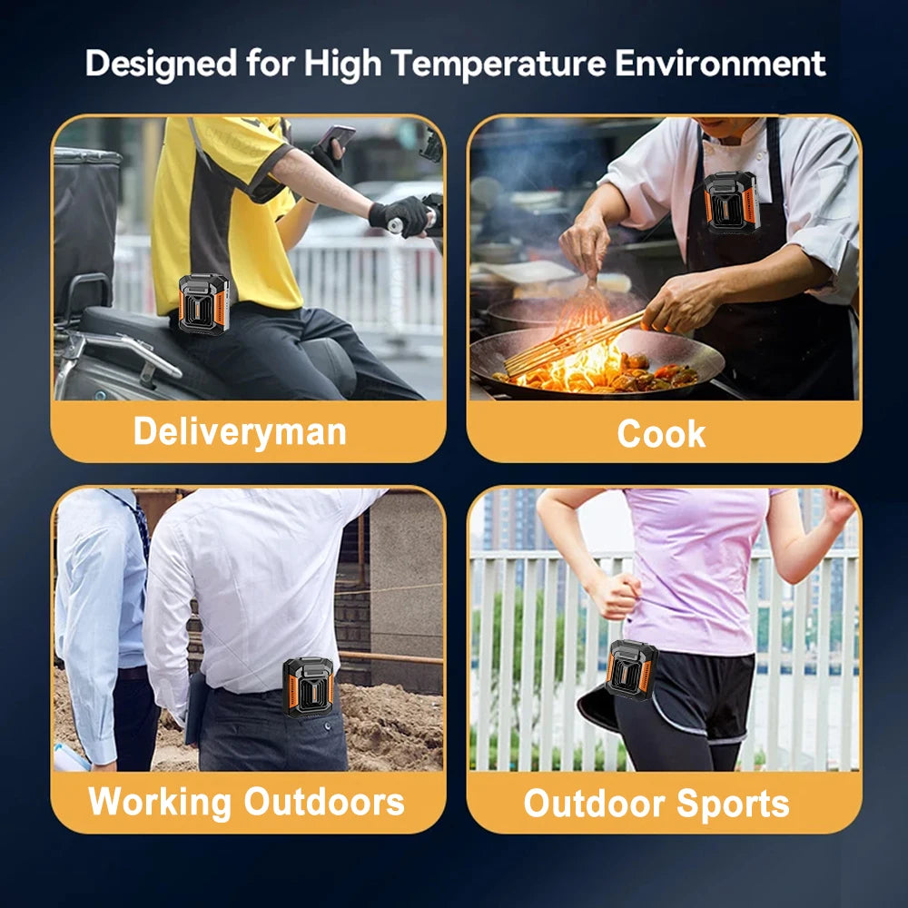 Portable Waist Fan Mini Hanging Neck Fan USB Rechargeable Fan Small Outdoor Camping Waist Clip Fan with LED Light Power Bank