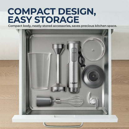 ROUNY 4-in-1 Hand Immersion Blender 1000W Powerful, Stainless Steel Stick Food Mixer,700ml Mixing Beaker,500ml Processor, Whisk