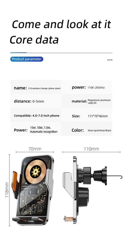 Universal Car Wireless Charging Mobile Phone Holder Air Outlet Navigation Bracket Transparent Vehicle Mount for Smartphones