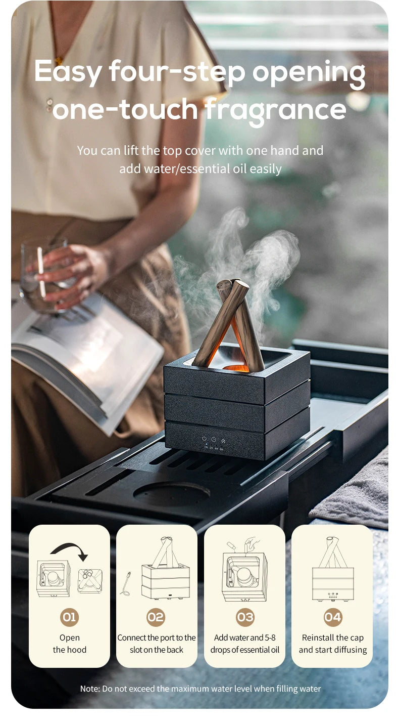 NEWSTYLE Simulated Flame Aroma Diffuser Bonfire Air Humidifier Ultrasonic Cool Mist Maker Fogger LED Essential Oil Lamp Diffuser